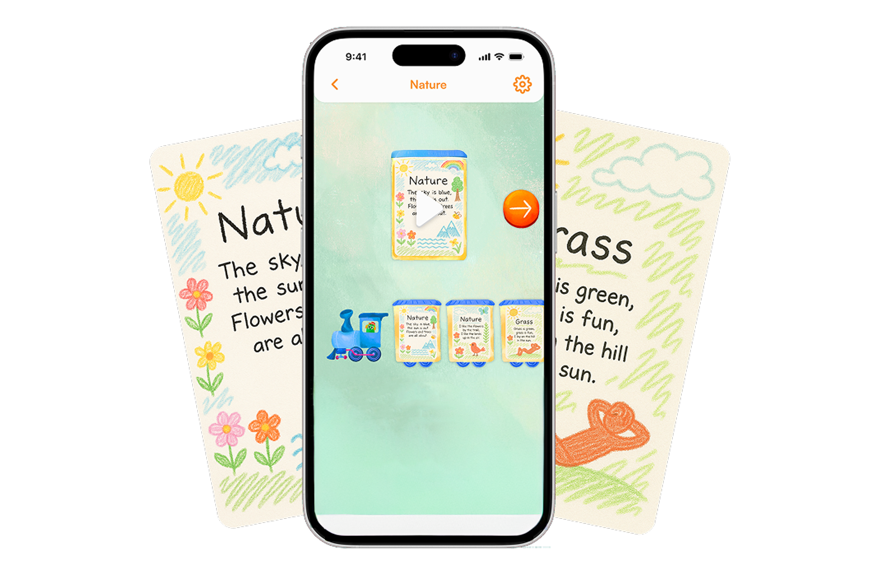 Lestori interface showing a simple, peaceful, and calm design without flashy animations to keep children focused on books