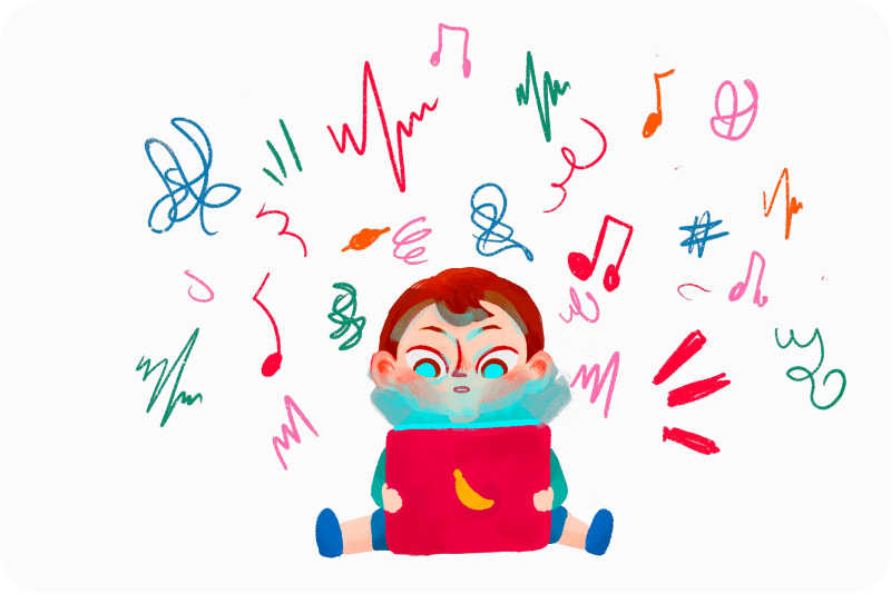 Illustration showing how noisy, bright, and dopamine-driven apps cause overstimulation in children